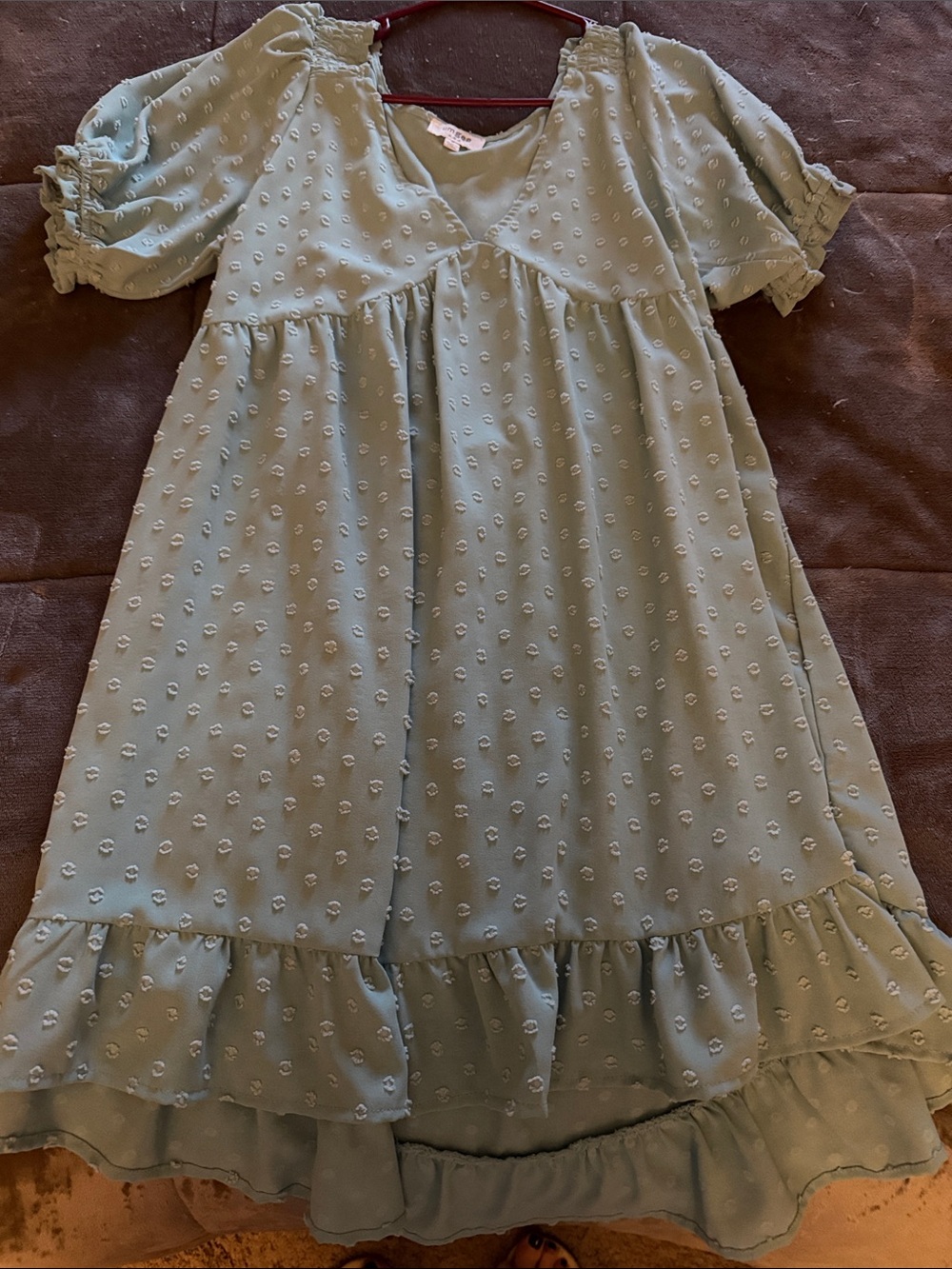 Umgee Sage Green Swiss Dot Midi Dress with Ruffle Hem